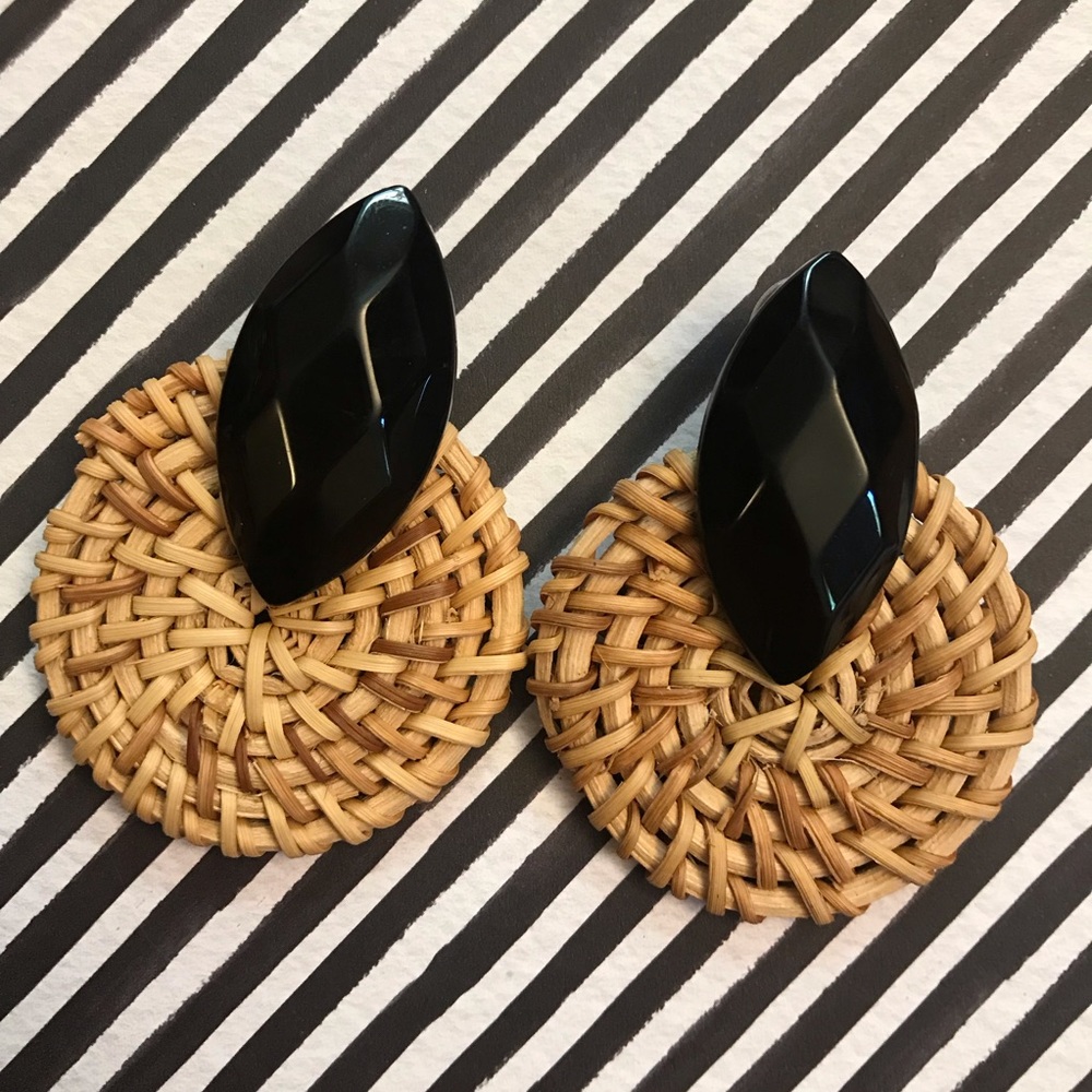 NWOT Boho Rattan Wicker Woven Post Earrings